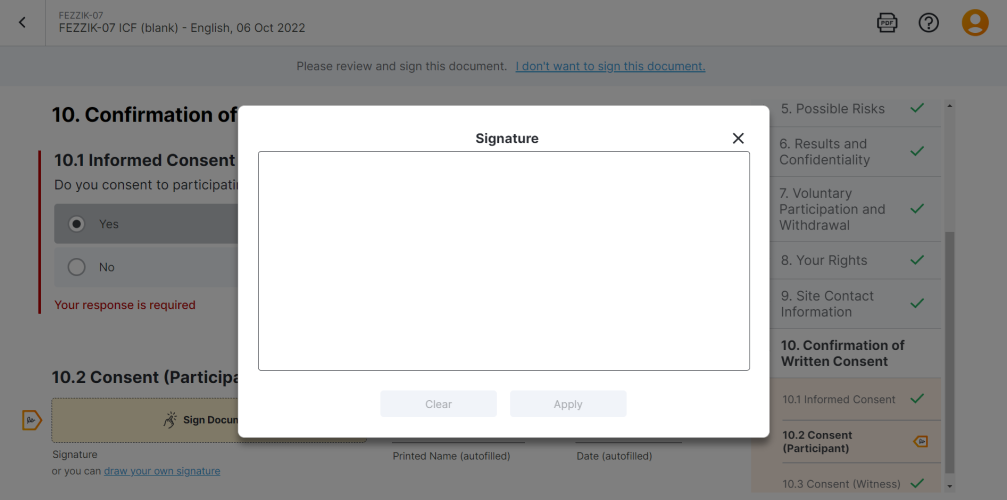New hand-drawn signature area on a consent form in the web app